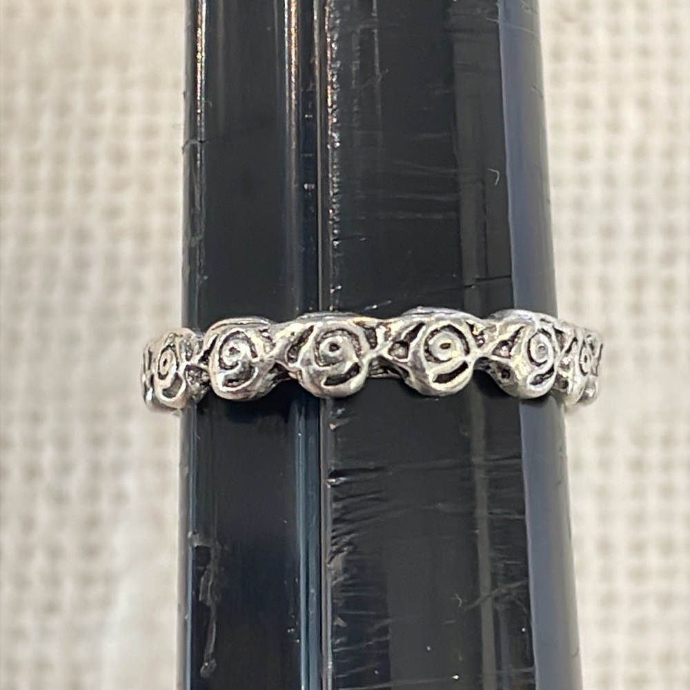 💐5/25 rose band simple silver tone ring